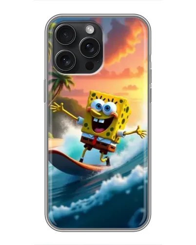 Чехол для iPhone 16 Pro Max с картинкой «Губка Боб серфингист»