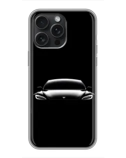 Чехол для iPhone 16 Pro Max с картинкой «Фары Tesla Night»