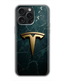 Чехол для iPhone 16 Pro Max с картинкой «Мраморная Tesla Gold»