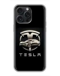 Чехол для iPhone 16 Pro Max с картинкой «Tesla — серебристое авто»