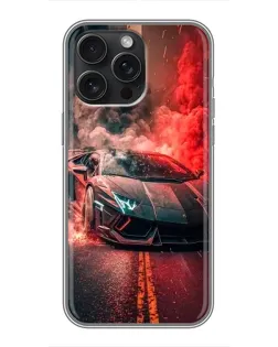 Чехол для iPhone 16 Pro Max с картинкой «Lamborghini красный дым»