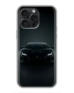 Чехол для iPhone 16 Pro Max с картинкой «Черный Lamborghini Aventador»