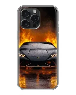 Чехол для iPhone 16 Pro Max с картинкой «Lamborghini в огне»