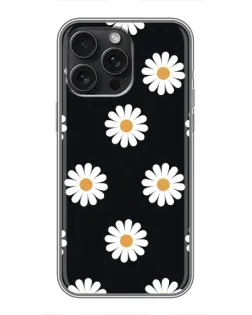 Чехол для iPhone 16 Pro Max с картинкой «Ромашки на черном»