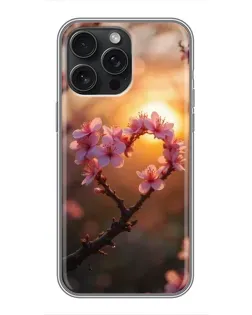 Чехол для iPhone 16 Pro Max с картинкой «Розовый цвет сердце на фоне заката»