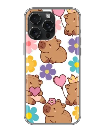 Чехол для iPhone 16 Pro Max с картинкой «Цветочный паттерн капибар»