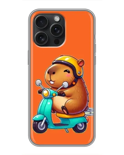 Чехол для iPhone 16 Pro Max с картинкой «Капибара на скутере»
