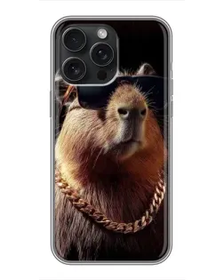 Чехол для iPhone 16 Pro Max с картинкой «Капибара золотая цепь»
