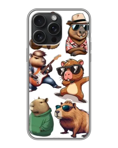 Чехол для iPhone 16 Pro Max с картинкой «Крутые капибары музыканты»
