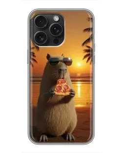 Чехол для iPhone 16 Pro Max с картинкой «Капибара с пиццей»