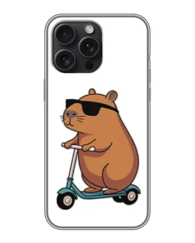 Чехол для iPhone 16 Pro Max с картинкой «Капибара на самокате»