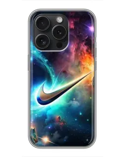 Чехол для iPhone 16 Pro с картинкой «Космический Nike Swoosh»