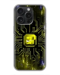 Чехол для iPhone 16 Pro с картинкой «Nike — золотая искра»