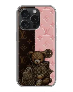 Чехол для iPhone 16 Pro с картинкой «Мишка в стиле LV»