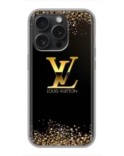 Чехол для iPhone 16 Pro с картинкой «LV — золотые искры»