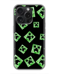 Чехол для iPhone 16 Pro с картинкой «Паттерн с криперами»