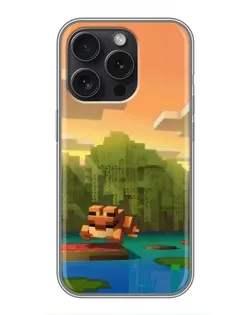 Чехол для iPhone 16 Pro с картинкой «Майнкрафт закат солнца»