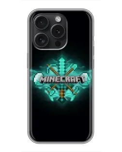 Чехол для iPhone 16 Pro с картинкой «Minecraft Diamond лого»