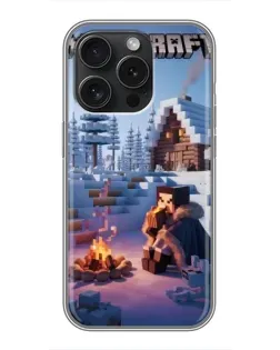 Чехол для iPhone 16 Pro с картинкой «Зимний Minecraft»