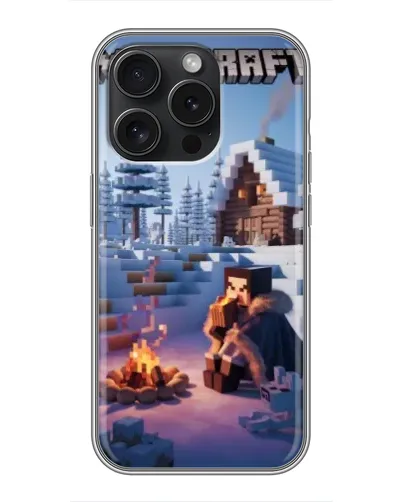 Чехол для iPhone 16 Pro с картинкой «Зимний Minecraft»