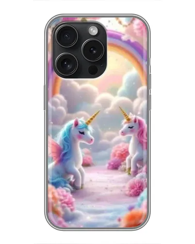 Чохол для iPhone 16 Pro з картинкою «Веселка і єдинороги»