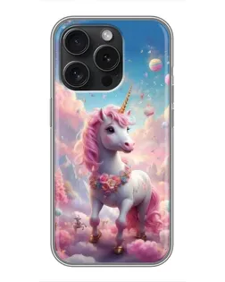 Чохол для iPhone 16 Pro з картинкою «Єдиноріг серед хмар»