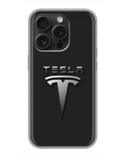 Чехол для iPhone 16 Pro с картинкой «Стальной логотип Tesla»