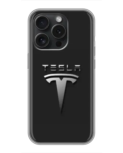 Чехол для iPhone 16 Pro с картинкой «Стальной логотип Tesla»