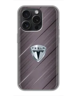 Чехол для iPhone 16 Pro с картинкой «Металлическая текстура Tesla»