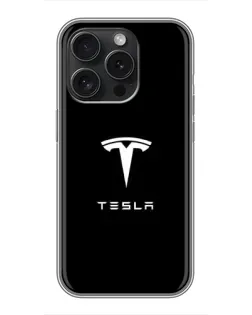 Чехол для iPhone 16 Pro с картинкой «Tesla White Logo»