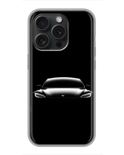 Чехол для iPhone 16 Pro с картинкой «Фары Tesla Night»