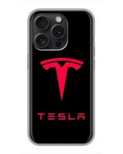 Чехол для iPhone 16 Pro с картинкой «Tesla Red Logo»