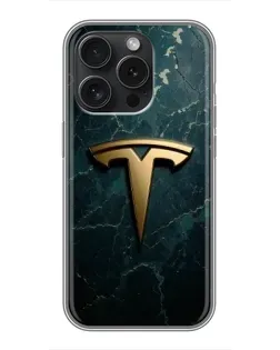 Чехол для iPhone 16 Pro с картинкой «Мраморная Tesla Gold»