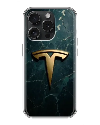 Чехол для iPhone 16 Pro с картинкой «Мраморная Tesla Gold»