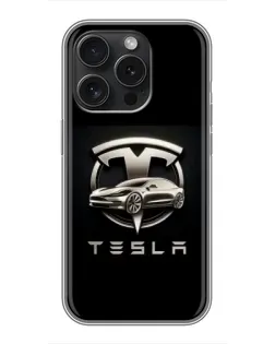 Чехол для iPhone 16 Pro с картинкой «Tesla — серебристое авто»