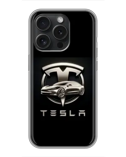 Чехол для iPhone 16 Pro с картинкой «Tesla — серебристое авто»