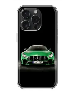Чехол для iPhone 16 Pro с картинкой «Mercedes — неоновый лого»