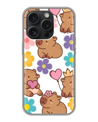 Чехол для iPhone 16 Pro с картинкой «Цветочный паттерн капибар» Чехол для iPhone 16 Pro с картинкой «Цветочный паттерн капибар»