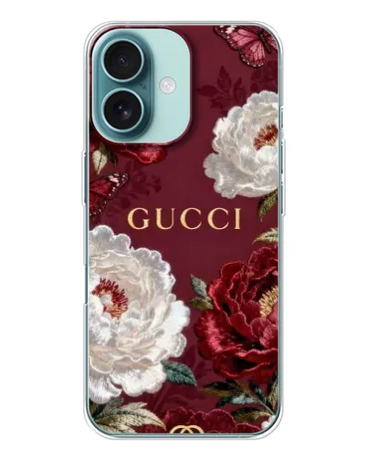 Чехол для iPhone 16 с картинкой «Gucci — бордовые розы» Чехол для iPhone 16 с картинкой «Gucci — бордовые розы»
