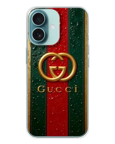 Чохол для iPhone 16 з картинкою «Gucci — фірмова смуга та золото» Чохол для iPhone 16 з картинкою «Gucci — фірмова смуга та золото»