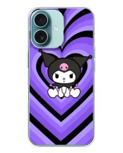 Чохол для iPhone 16 з картинкою «Kuromi та фіолетові серця»