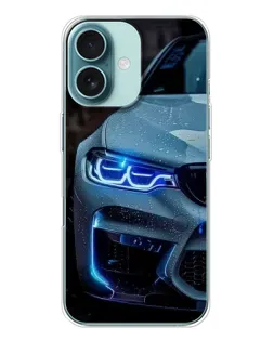 Чохол для iPhone 16 з картинкою «Погляд BMW з синіми фарами»