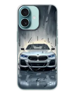 Чехол для iPhone 16 с картинкой «BMW в свете фар»