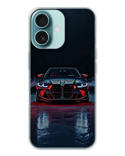 Чехол для iPhone 16 с картинкой «BMW на мокрой дороге»