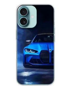 Чехол для iPhone 16 с картинкой «Голубая BMW M4»