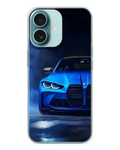 Чехол для iPhone 16 с картинкой «Голубая BMW M4»