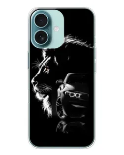 Чехол для iPhone 16 с картинкой «BMW и лев»