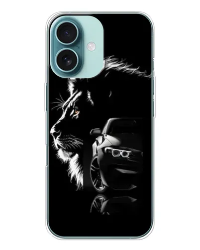 Чехол для iPhone 16 с картинкой «BMW и лев»