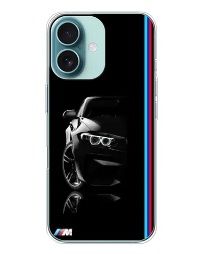 Чехол для iPhone 16 с картинкой «Силуэт BMW в темноте»