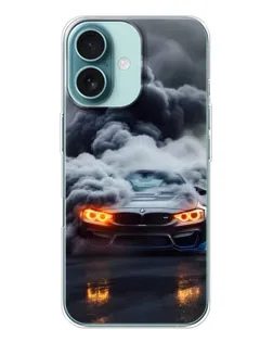 Чехол для iPhone 16 с картинкой «BMW в дыму»